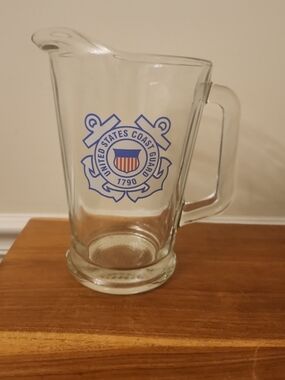 United States Coast Guard 1790 Logo Heavy Glass Pitcher 48 oz. Made In USA